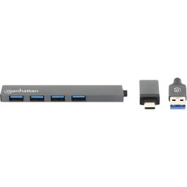 MANHATTAN 181006 Kombo-Hub USB 3.0 Type-C/Type-A 4 Puertos USB-A, 5 Gbps, Gris, Aluminio
