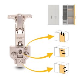 Emuca Lote de 10 bisagras rectas X91 apertura 165 grados con cierre suave y suplementos Euro, Altura 0, Acero, Niquelado