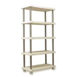 Plastiken Estante 5 bandejas resina, 30 kg/bandeja, H 184 x W 88 x P 44 cm, interior y exterior, montaje sin herramientas, color topo y beige