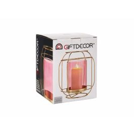 Giftdecor Base Vela Cristal Farol Rosa Metal Oro 19x20x19 cm (8 Unidades)
