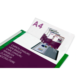 Liderpapel Carpeta 60 Fundas Canguro PP DIN A4 Verde Translúcido Portada y Lomo Personalizable