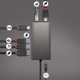 Lindy DST-Mini XT Estación Docking USB-C para Portátil con Salida de Vídeo HDMI/DisplayPort 4K/Doble 1080p y Carga Pass-Through 100W