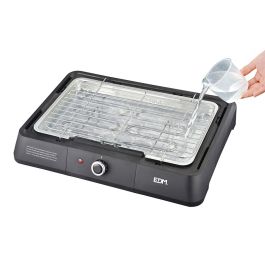 Edm Barbacoa Eléctrica Negra 2200W con Parrilla Desmontable, Termostato Regulable, Área de Cocción 40x23 cm y Seguridad