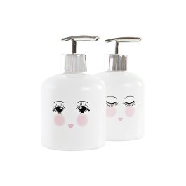 DKD Home Decor Dosificador Blanco Plateado Cristal y ABS 8 x 14 x 8 cm Capacidad 350ml (12 Unidades)