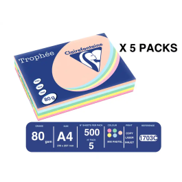 Papel De Color A4 Clairefontaine Trophee 80G 500H Surtido Pastel