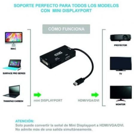 Nanocable 10.16.3302-BK Cable Conversor Mini DisplayPort Macho a VGA/HDMI/DVI Hembra 3 en 1, 15 cm, Negro, DP 1.2 Nanocable 10.16.3302-BK Cable Conversor Mini DisplayPort Macho a VGA/HDMI/DVI Hembra 3 en 1, 15 cm, Negro, DP 1.2
