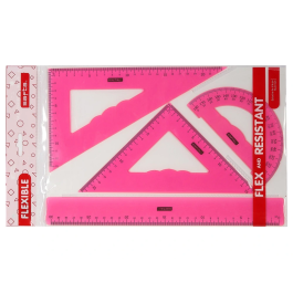 Safta Juego de Reglas Flexible Escuadra Cartabón con 3 Colores