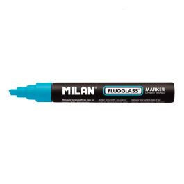 Milán Rotulador Borrable Fluoglass 2 - 4 mm Punta Biselada Tinta Intensa Color Azul para Superficies Lisas Blister