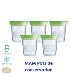 MAM Frascos de Almacenamiento 120ml Pack de 5 Transparente, Esterilizables para Leche Materna y Alimentos Bebé, Aptos Congelador