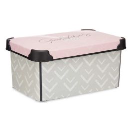 Kipit Caja de Plástico 5L Vibes, Estampado Gris/Rosa, 19x13.5x29.5 cm (Set de 12)