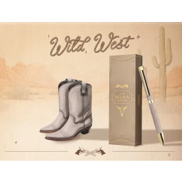 Belius Wild West Bolígrafo Aluminio Beige Dorado, Tinta Azul, Caja de Diseño