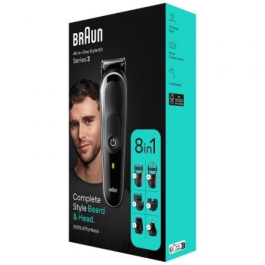 Braun Recortadora Series 3 All in One Style Kit MGK3440, Recargable e Inalámbrica, Incluye Batería, 8 Accesorios para Barba, Pelo, Nariz y Orejas