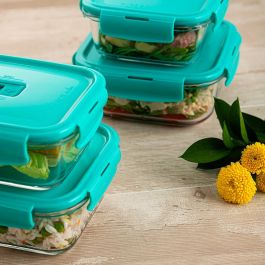 Recipiente Cuadrado Hermético Vidrio Turquesa Luminarc 76 cL
