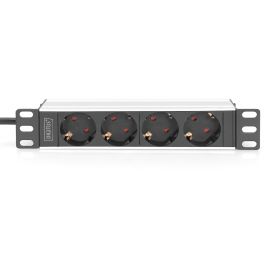 Digitus Regleta de enchufes 10" perfil aluminio, 4 tomas Schuko Tipo F, Básico, 2m, Negro, 250V 16A