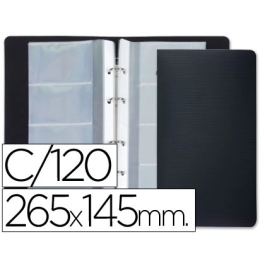 Liderpapel Tarjetero 4 Anillas 15 Fundas 4 Departamentos Negro Capacidad 120 Tarjetas 145x265 mm