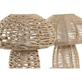 DKD Home Decor Lámpara Sobremesa Tropical Diseño Seta Marrón Cuerda y Metal Pack 4 Unidades Surtidas 18x18x18 cm