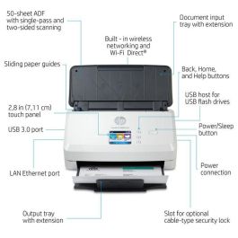 HP N4000 snw1 ScanJet Pro Escáner Documental Color Alimentación de Hoja 40ppm/80ipm ADF 50 Páginas 4000 Páginas/Día