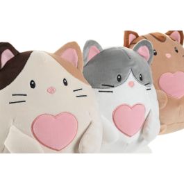 DKD Home Decor Peluche Gato Marron Negro Blanco 6 Unidades 25 x 23 x 20 cm
