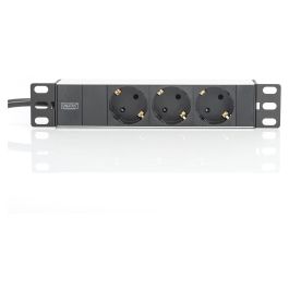 Digitus 1HE Regleta deenchufes con 3 Tomas Tipo F, Aluminio, Negro, Cable 2m