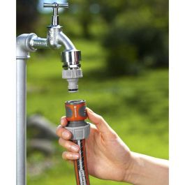 Gardena Conector rápido manguera 3/4", polipropileno, anti UV, anti hielo, gris/naranja Gardena Conector rápido manguera 3/4", polipropileno, anti UV, anti hielo, gris/naranja