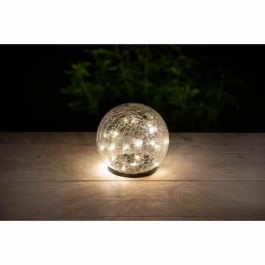 Galix Esfera Solar de Vidrio Ø 15cm con Efecto Cristal Roto, 25 LED Blancos, 15 Lúmenes, hasta 8 Horas de Iluminación