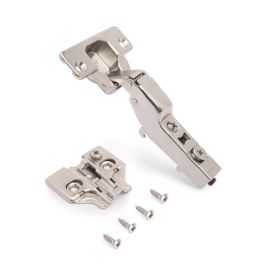 Emuca Lote de 20 bisagras codo X92 con cierre suave y suplementos para atornillar, Acero, Niquelado