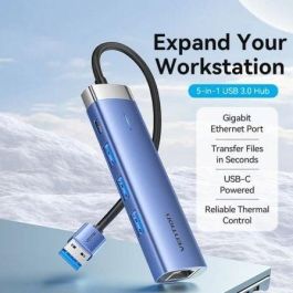 Vention TGFSB Hub USB 3.0 5 en 1 - 3xUSB-A 5Gbps, Gigabit Ethernet RJ45, USB-C Power Delivery para PC/Mac/Móvil