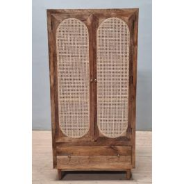 DKD Home Decor Armario Natural Madera Mango y Ratan 40 x 180 x 90 cm Hecho a Mano
