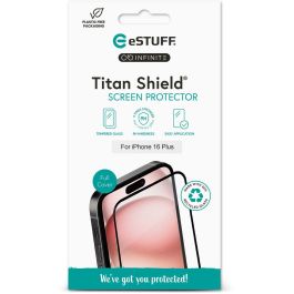 eSTUFF Protector de pantalla completo Titan Shield iPhone 16 Plus/15 Plus vidrio templado 9H 60% reciclado