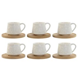 DKD Home Decor Tazas de Café Set de 6 Blancas de Porcelana y Bambú 90ml