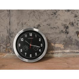 Reloj Q-Connect De Pared Metalico Redondo 35,5 cm Movimiento Silencioso Color Cromado Con Esfera Negra