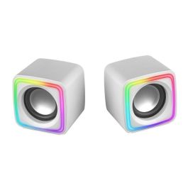 Mars Gaming MSCUBEW Altavoces Gaming 2.0 con Iluminación RGB Active-Flow, 8W, Sonido DSP Espacial, Compactos, USB, Blancos