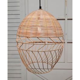 DKD Home Decor Lámpara de Techo Urban Marrón Claro Blanco Metal Ratan 30 x 38 x 30 cm