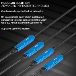 Lindy 43158 Cable Extensión Activa USB 3.0 Pro 8m SuperSpeed 5Gbps, Conectores Bloqueables para Sistema Modular