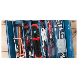 Bachmann 500.100 Enchufe Múltiple de Sobremesa con 5 Contactos Schutzkontakt (Schuko), Interruptor y Luz Indicadora, Cable de 5m, Color Rojo, para Uso Interior