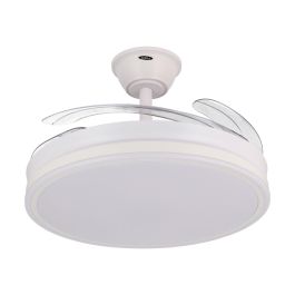 Ventilador de Techo 59W 6980lm Blanco, 4 Aspas Desplegables Ø107cm, Luz 3 Colores, Control Remoto y Regulación Intensidad