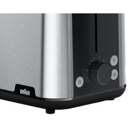 Braun 1510 BK PurShine Tostadora 900W 2 Rebanadas Negra/Acero Inoxidable con 8 Niveles de Tostado y Bandeja Recogemigas