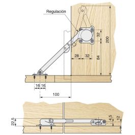 CEAM Bisagra Compás con Resorte Regulable Níquel para Puertas Ascendentes Mano Derecha – Herraje de Apertura Suave