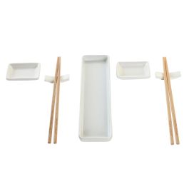 DKD Home Decor Set de Sushi Oriental 7 piezas Gres y Bambú Blanco Natural 7 x 2 x 24 cm Apto Lavavajillas Precio: 9.5000004. SKU: S3041397
