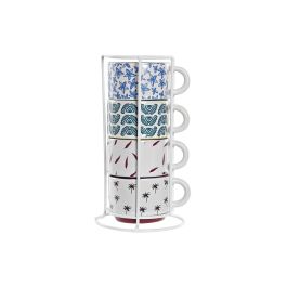 DKD Home Decor Tazas de Café de Gres, Colección Africa Colonial, 150 ml, Set de 4 piezas Turquesa Azul Multicolor Apto Microondas y Lavavajillas