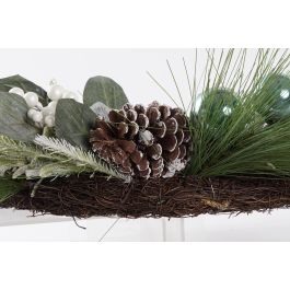 DKD Home Decor Corona de Navidad Moderna para Hogar de PVC y Ratán. Colores Azul, Verde, Marrón, Blanco. Medidas: 60x60x12 cm