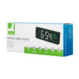 Q-connect Reloj Digital Sobremesa con Temperatura, 3 Alarmas y Control de Voz, 160x60x25mm