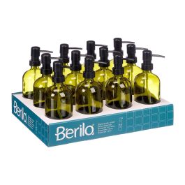 Berilo Dosificador Redondo de Cristal Verde, 500 ml, Fabricado en Vidrio y Plástico, Medidas: 9 x 21 x 7 cm (12 Unidades)