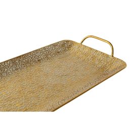 DKD Home Decor Bandeja Decorativa Árabe de Metal Dorado, 55.5 cm Ancho x 28.5 cm Largo x 7.5 cm Alto, Set de 2 Piezas