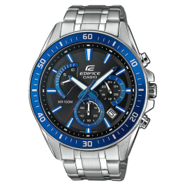 Casio EFR-552D-1A2VUEF Reloj Hombre Cuarzo Acero Brazalete Plata Esfera Negra y Azul Cronómetro Sumergible 10 ATM