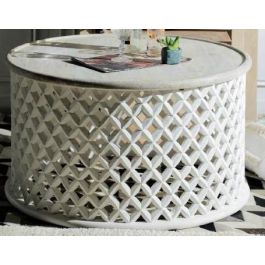 Mesa de Centro DKD Home Decor Blanco Natural Aluminio Madera de mango 81 x 81 x 45 cm