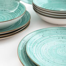 Quid Vajilla Porcelana Montreal Turquesa 18 Piezas para 6 Personas Apto Lavavajillas Microondas