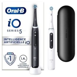 Oral-B iO 5 Pack de 2, cepillos de dientes eléctricos en blanco y negro, 2 cabezales