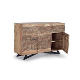 Giner y Colomer Aparador Madera de Acacia y Metal Natural 140 cm 3 Puertas 3 Cajones