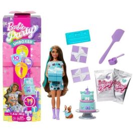 Barbie Jfg72 Party Reveal Muñeca, Serie Cumpleaños Mascotas, 10 Sorpresas, con Cachorrito, Vestido y Botas Azules